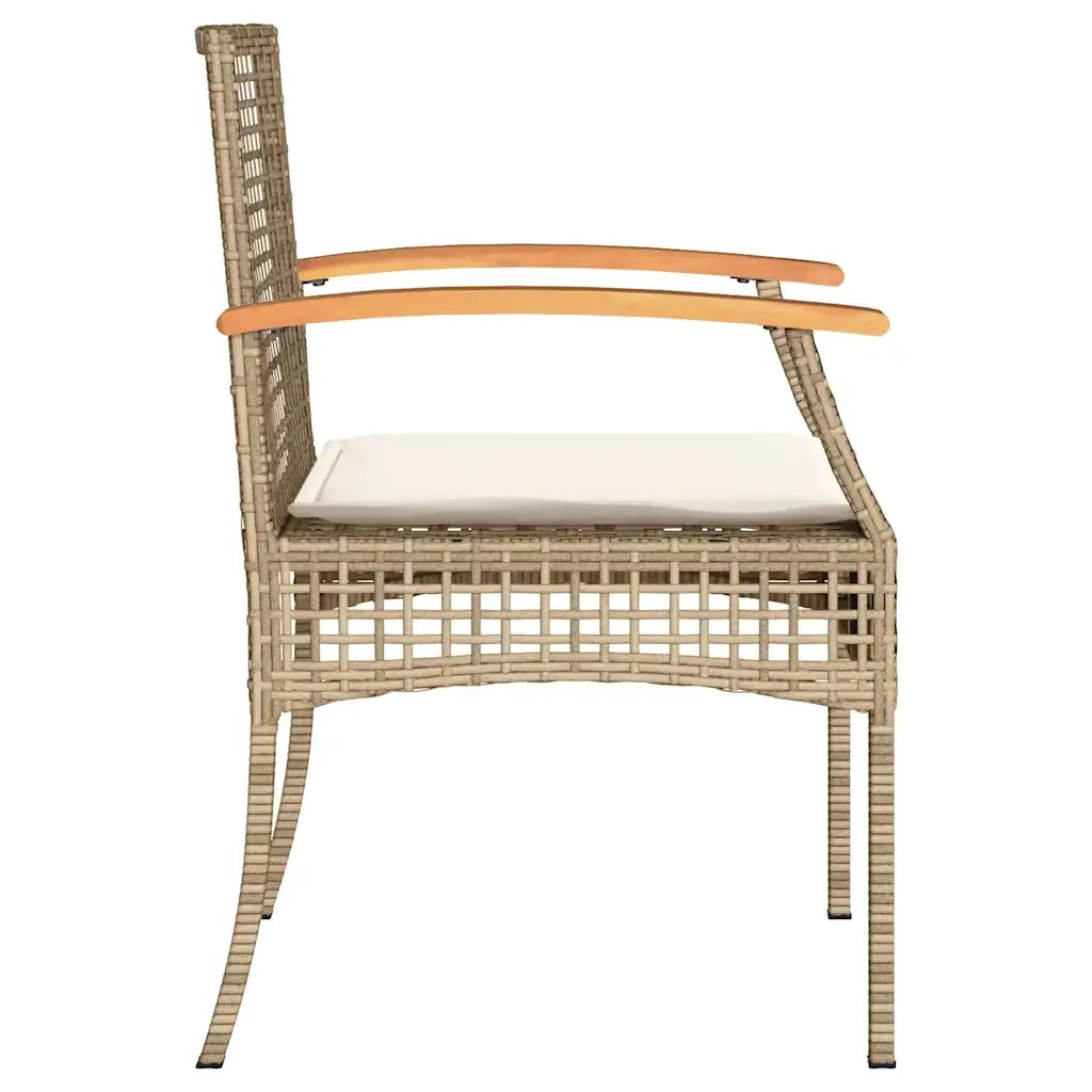 Set da Bistr¨° 3 pz | Set Salotto da Giardino con Cuscini Beige Polyrattan e Legno Acacia