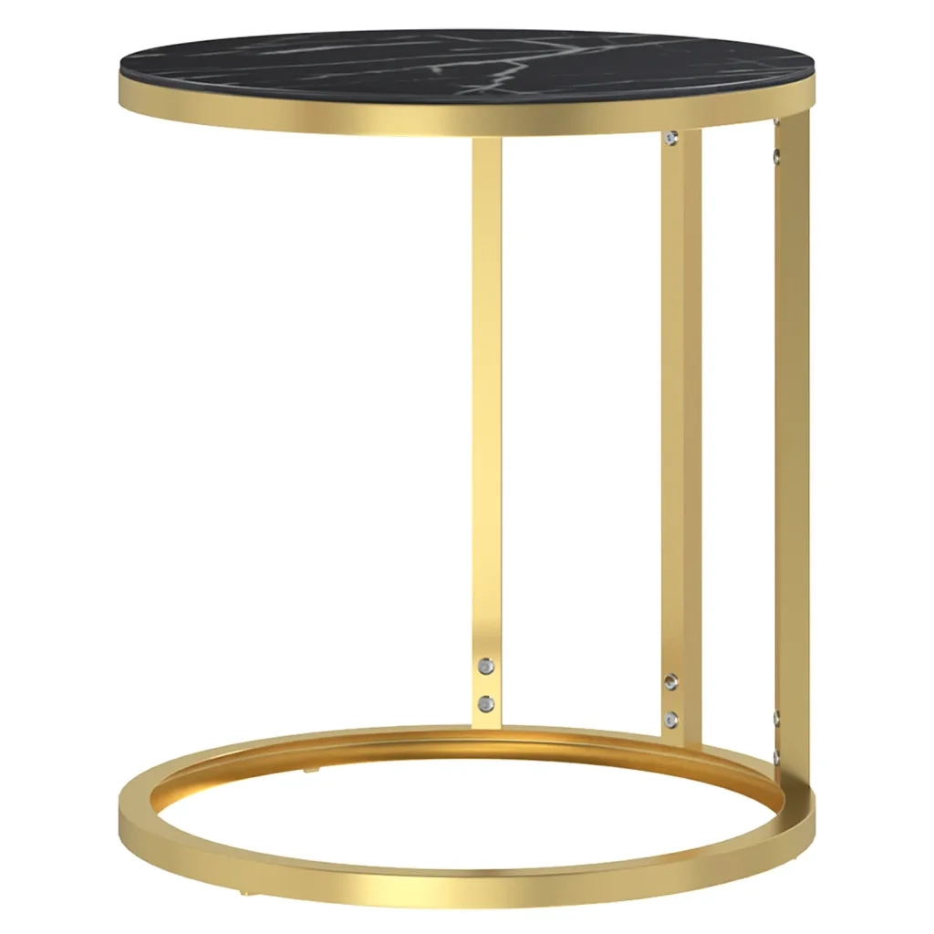 Tavolino | Tavolo laterale Oro e Marmo Nero 45 cm in Vetro Temperato