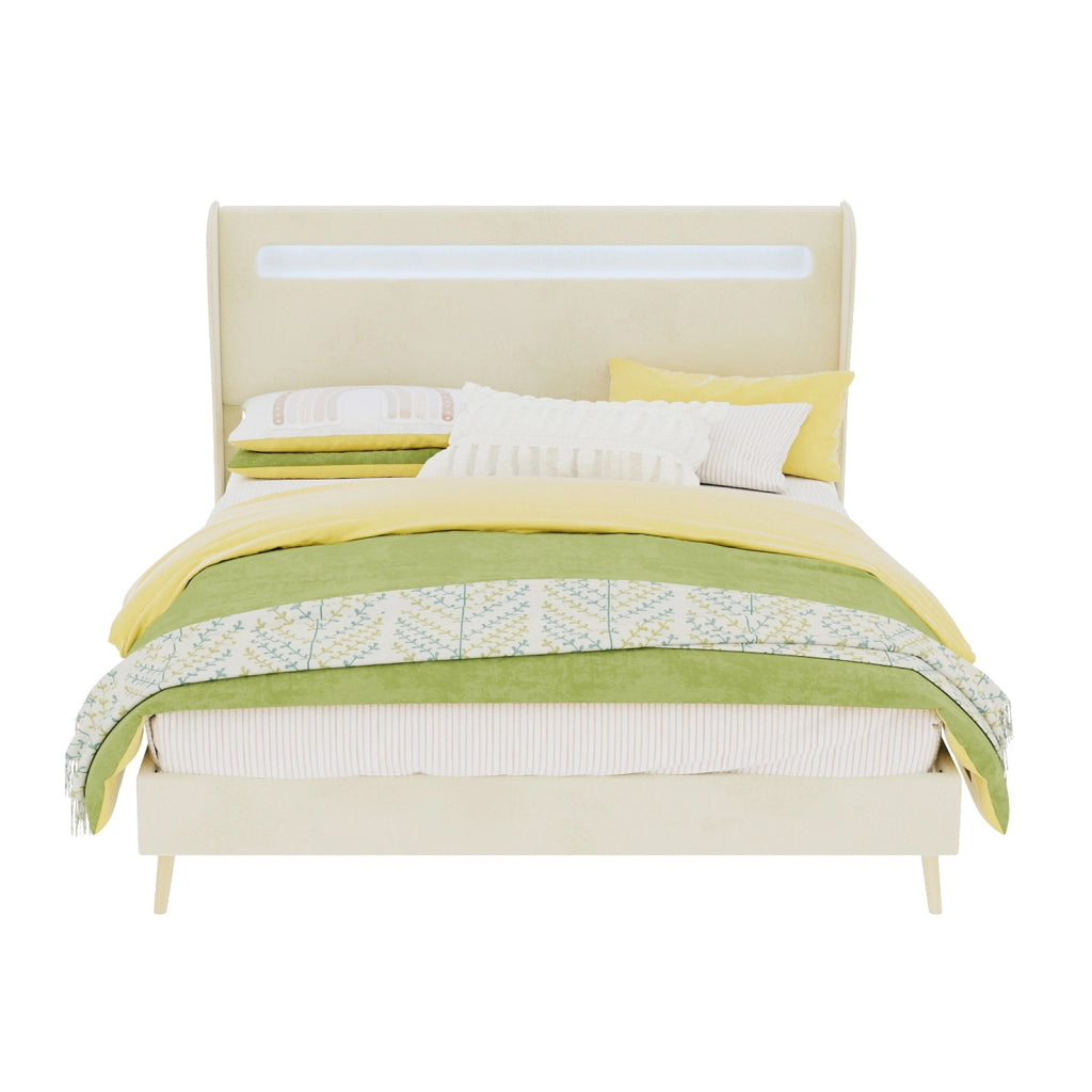 letto imbottito tessuto e metallo beige 140 x 200 cm