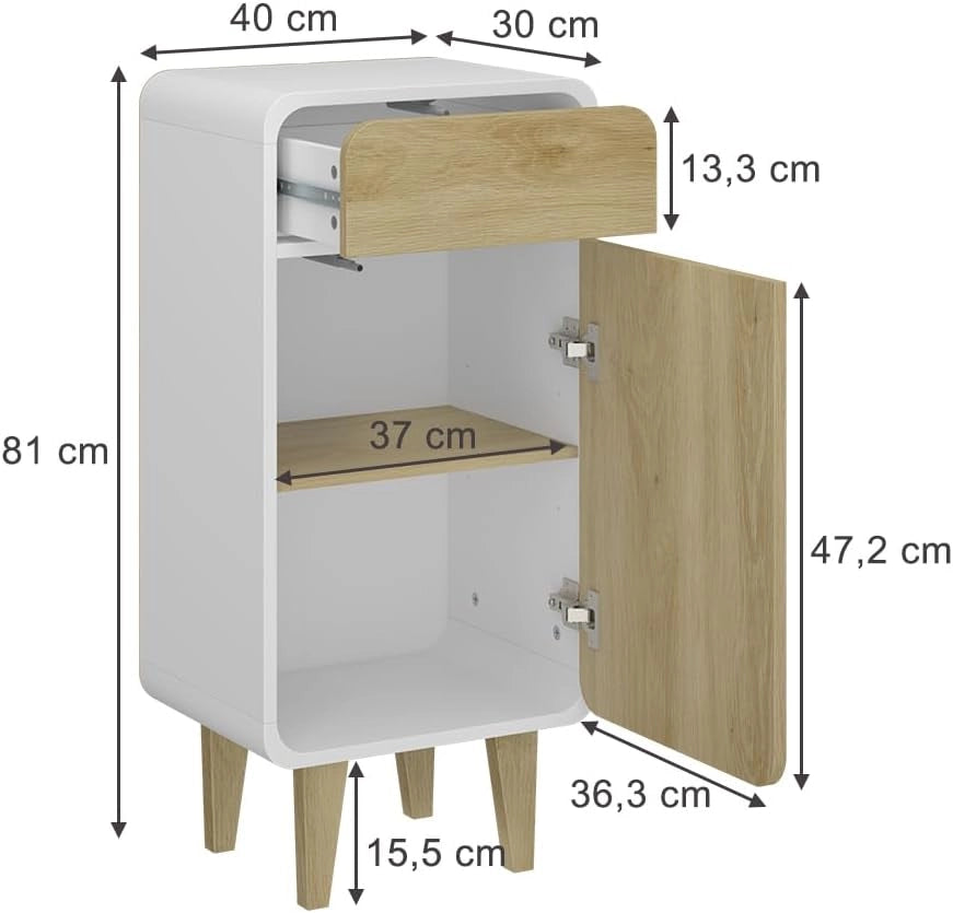 Mobile midi Arla, Bianco/quercia, 40 x 81 cm