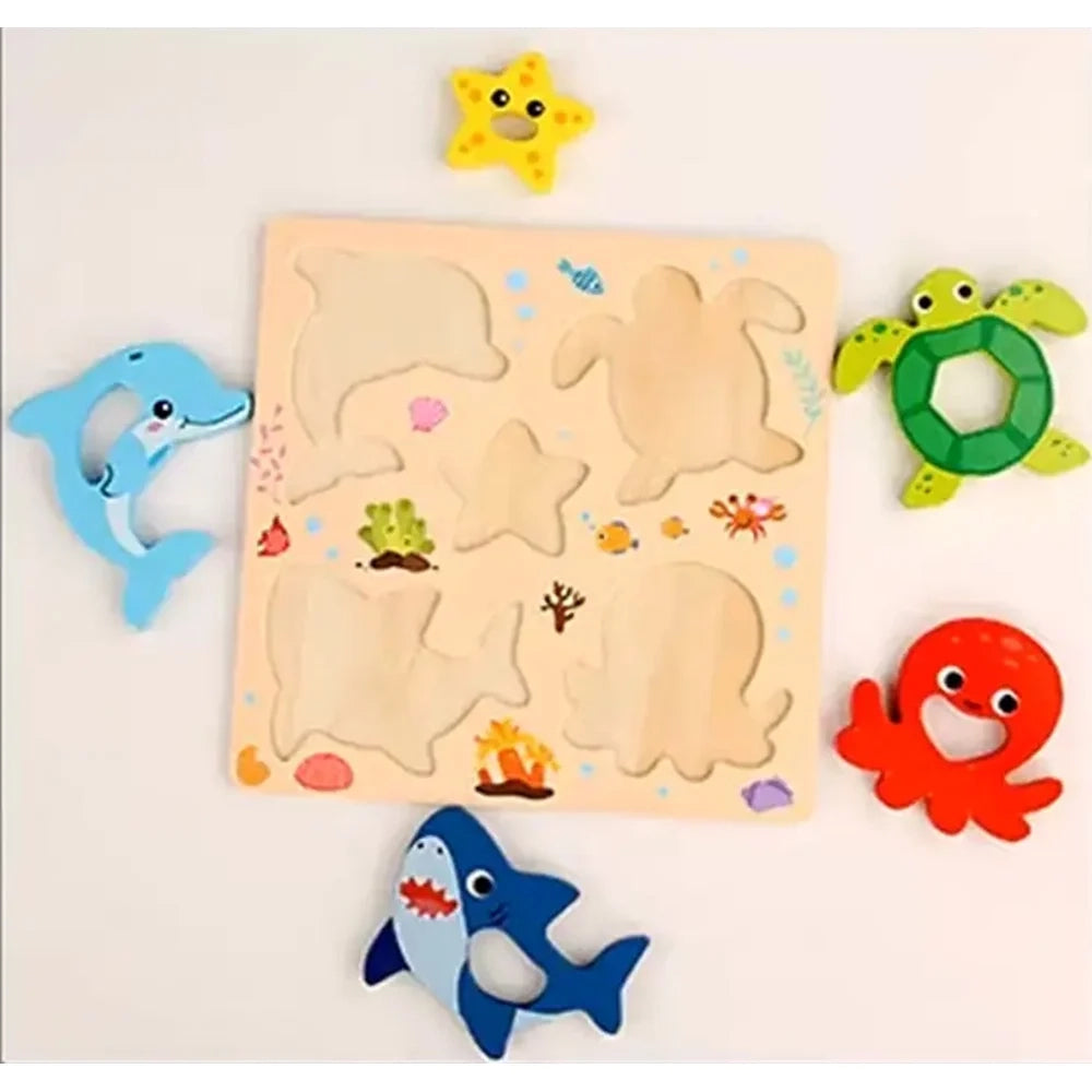 Trade Shop - Puzzle A Incastro Tema Oceano Gioco In Legno Per Bambini Educativo 2 Modelli 32343 -