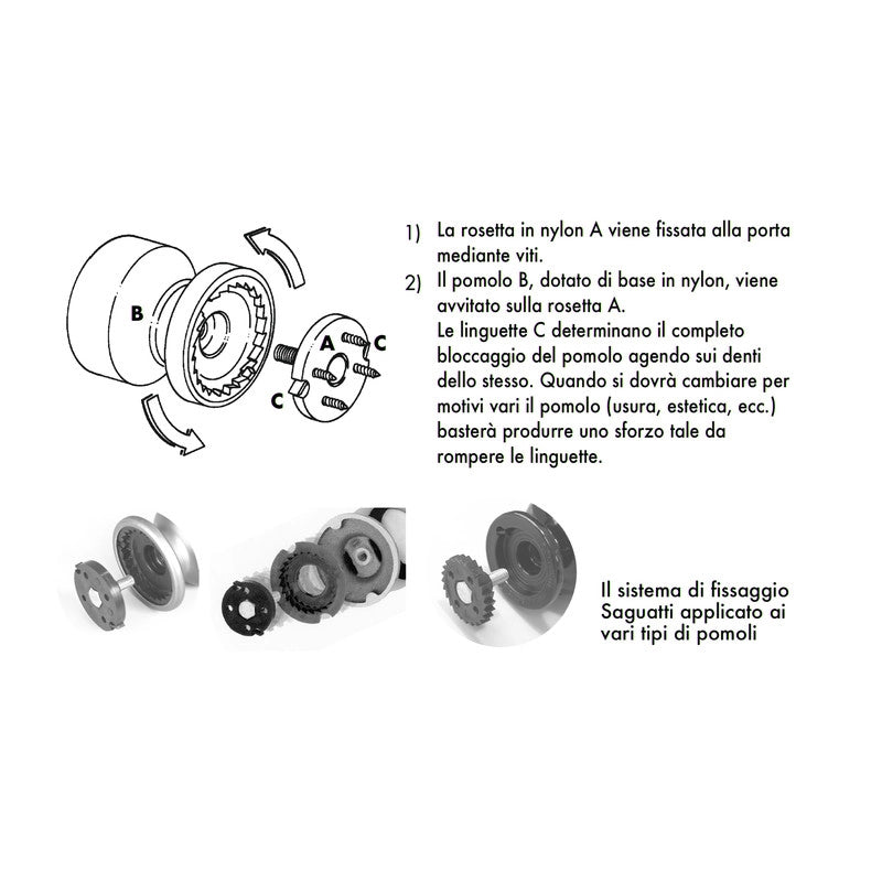 Pomolo fisso per porta SAGUATTI 166/70AB in alluminio argento lucido