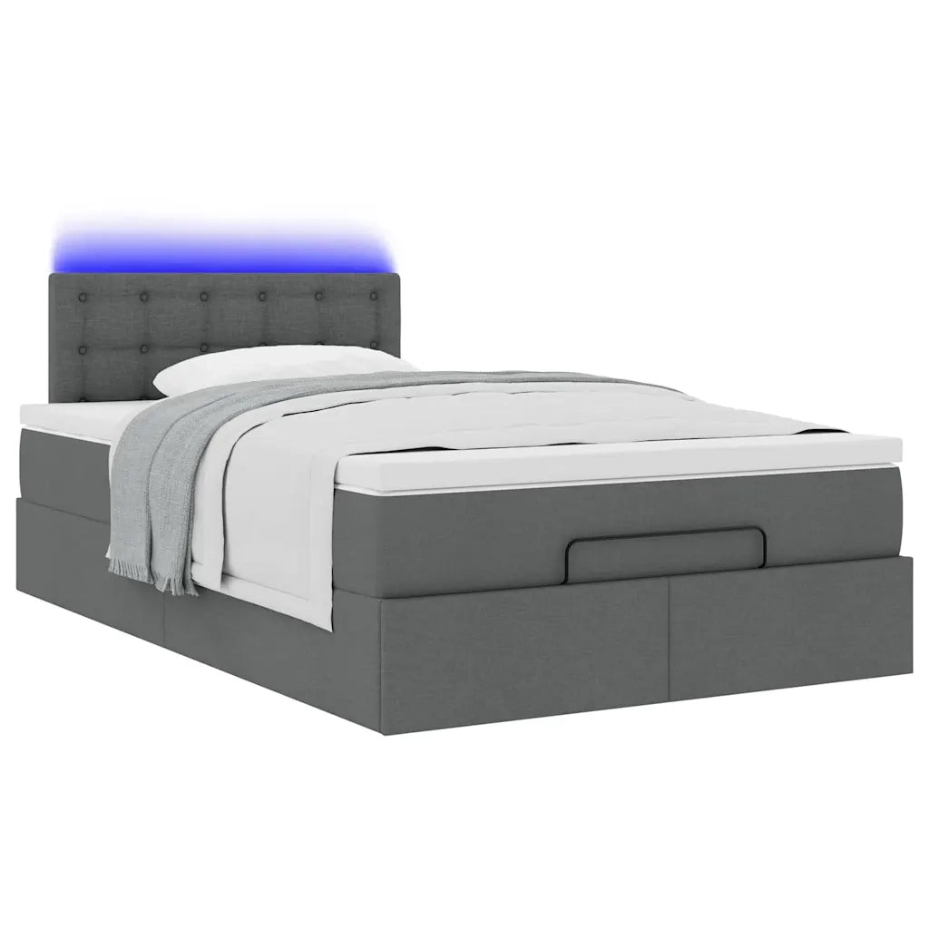 Pouf Letto con Materasso e LED Grigio Scuro 120x200 cm Tessuto
