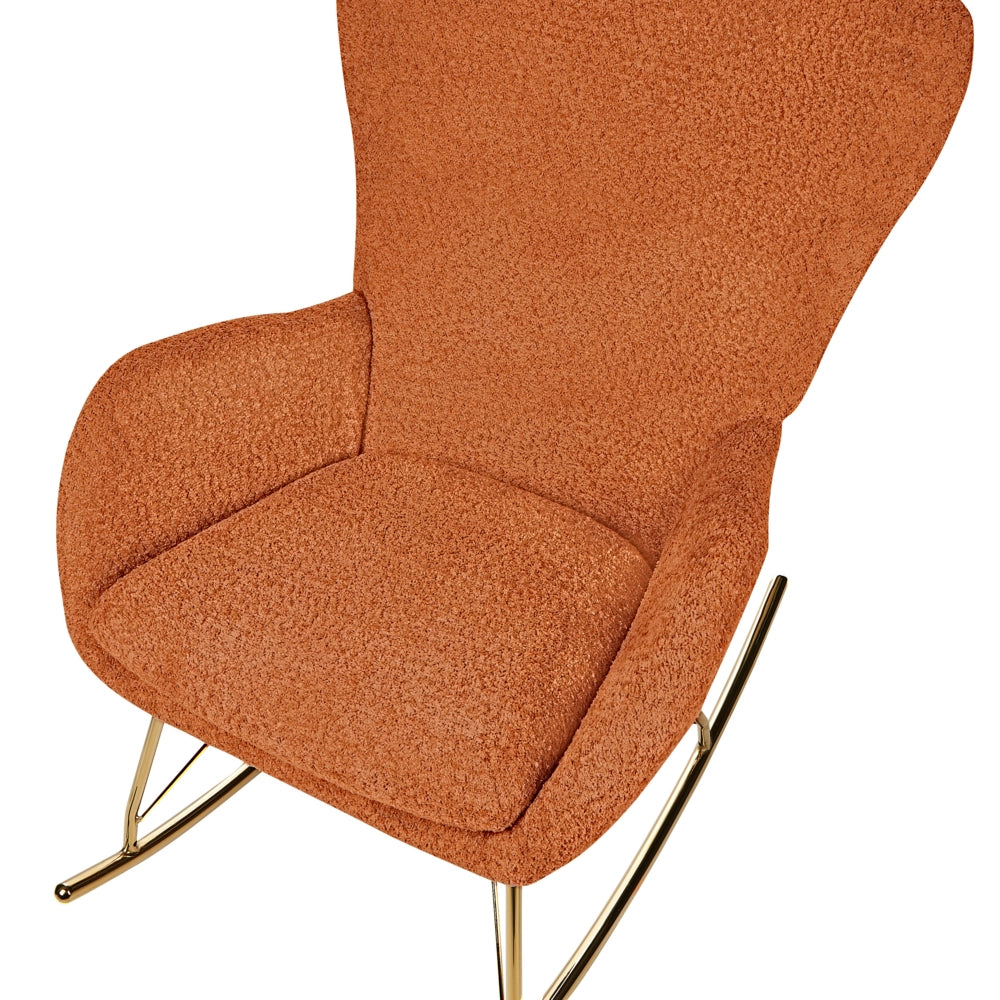 Sedia a dondolo in tessuto poliestere boucle arancione Rivestimento in metallo Gambe a pattini Design tradizionale e retrò