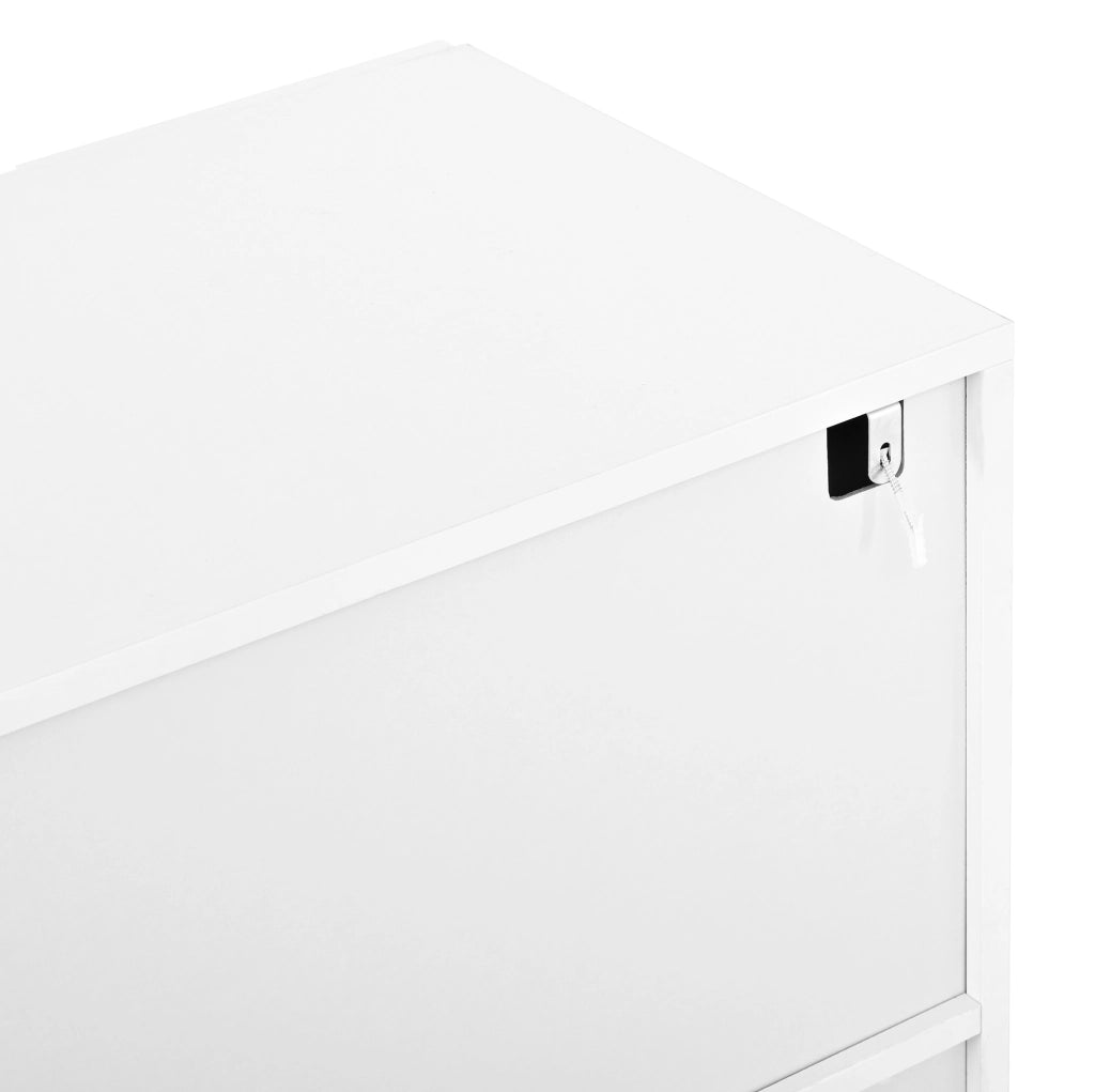 Sideboard moderno bianco 140x40x77;5 cm in PB e MDF; 4 ante con apertura push-to-open