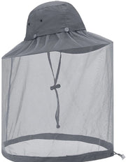 Cappello da sole con rete per insetti, cappello safari con rete nascosta - Grigio scuro