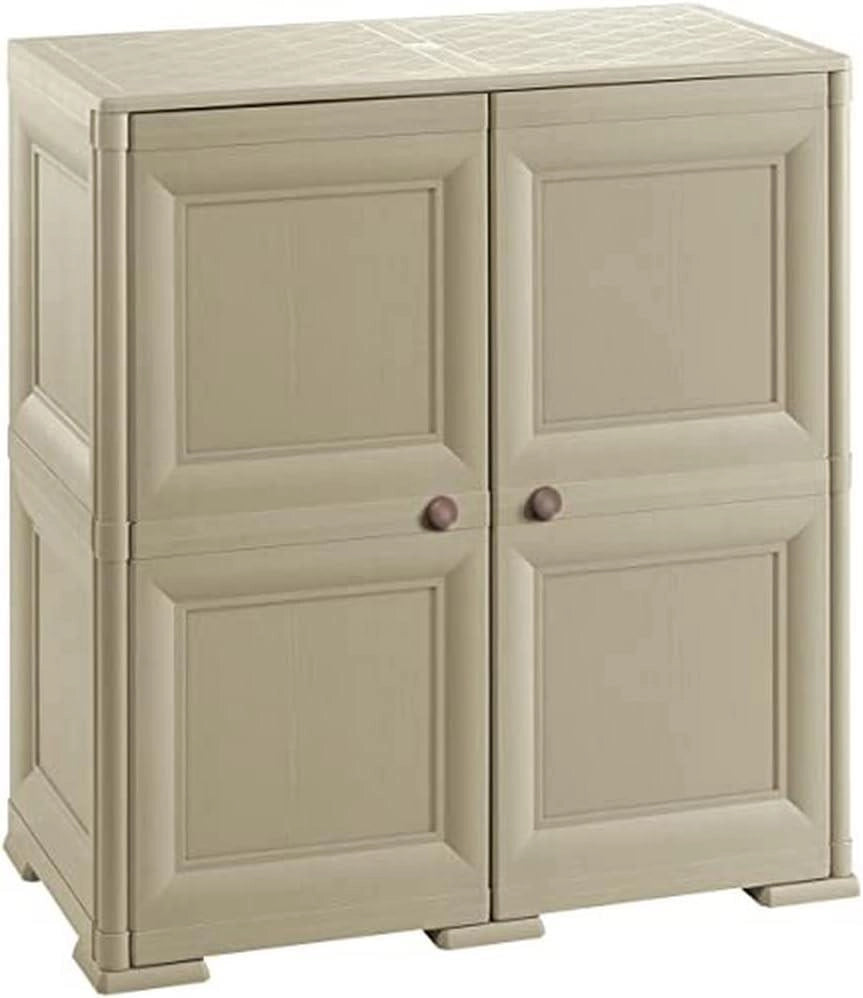 ARMADIO 2 ANTE TAUPE 79X43X85,5 CM CON 4 SCOMPARTI – MOBILE CONTENITORE COMPATTO PER ZONA GIORNO E INGRESSO