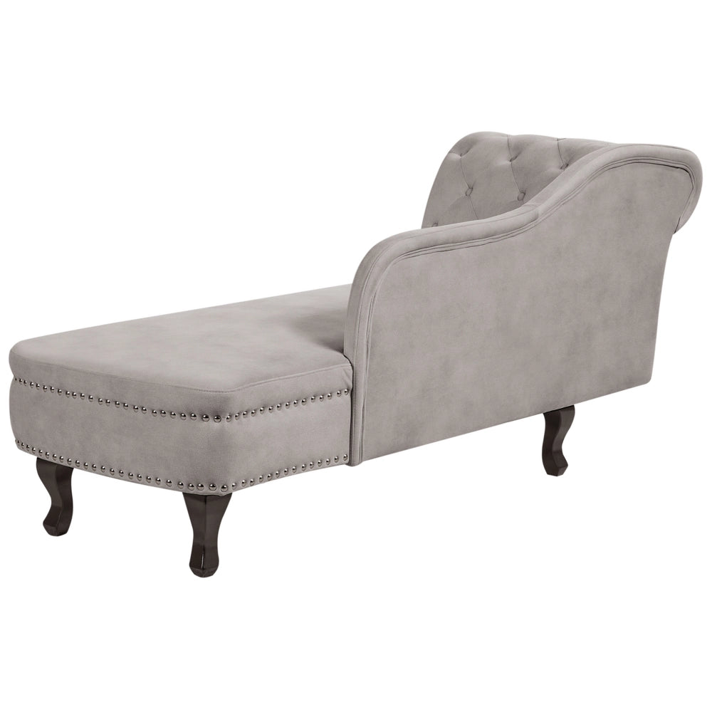 Chaise longue in velluto tortora versione sinistra Con Bottoni stile retrò