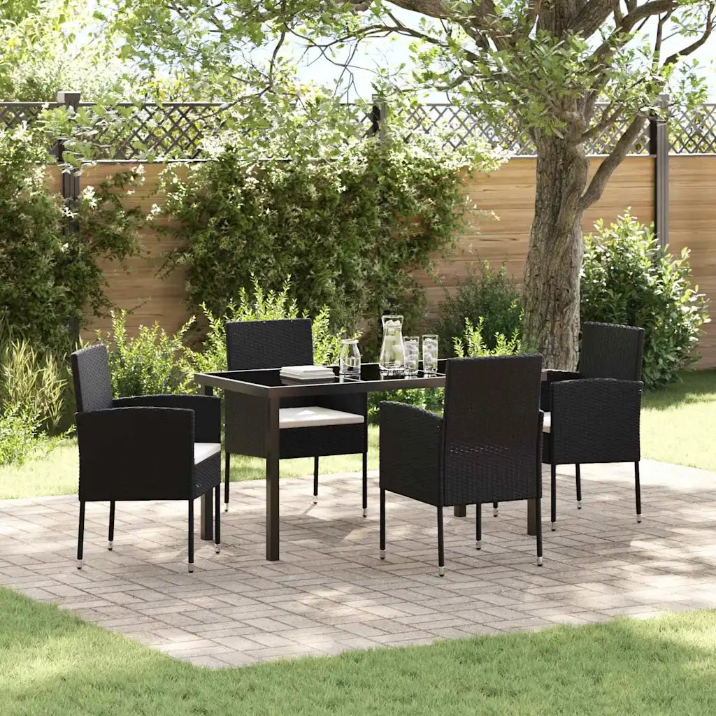 Set da Pranzo per Giardino con cuscino 5 pcs Nero polyrattan 3379921