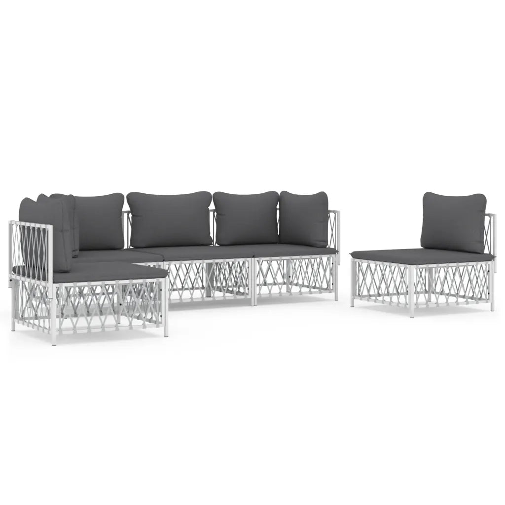 Set Salotto da Giardino 5 pz con Cuscini in Acciaio Bianco 3186838