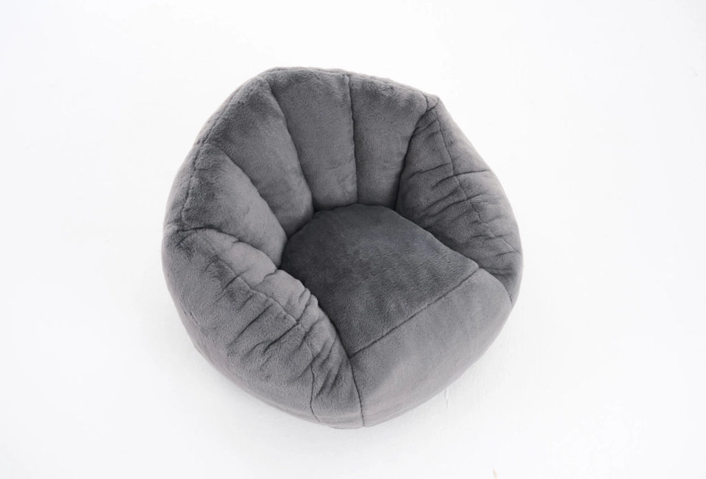 Pouf sacco per bambini in morbido poliestere grigio; forma ergonomica per gioco e relax