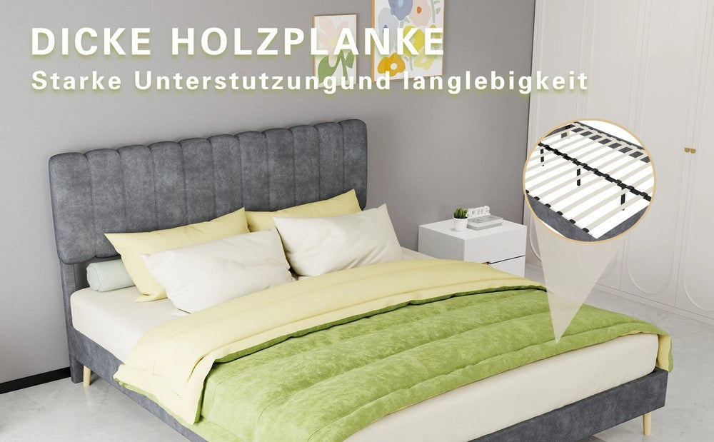 Letto Imbottito con Testiera Morbida ¨C MINIMAL ¨C Grigio, 160x200, con Materasso