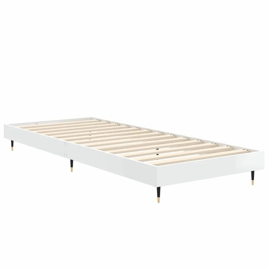 Letto singolo | Letto per adulti | Giroletto Bianco Lucido 75x190 cm in Legno Multistrato