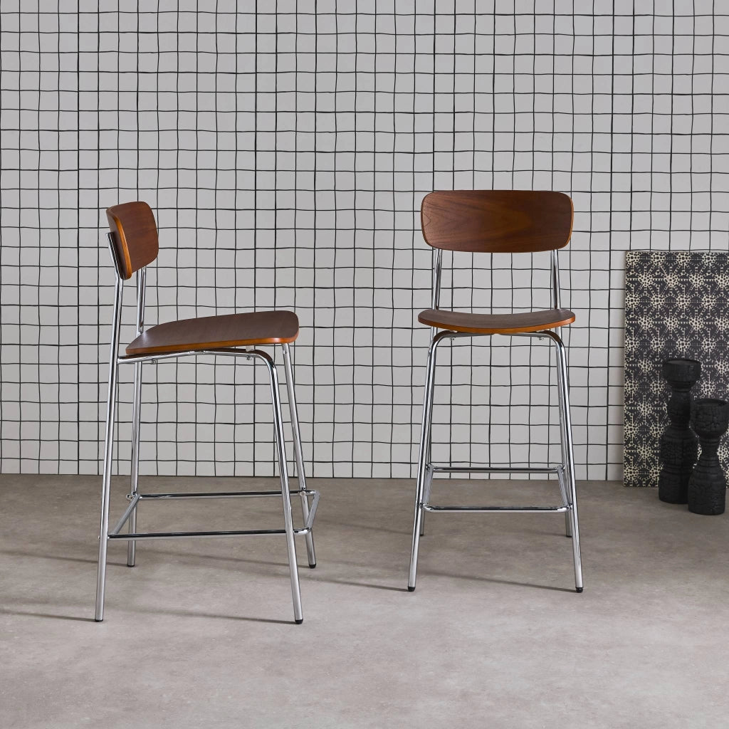 Set di 2 sgabelli da bar vintage metallo e compensato, grigio perlato