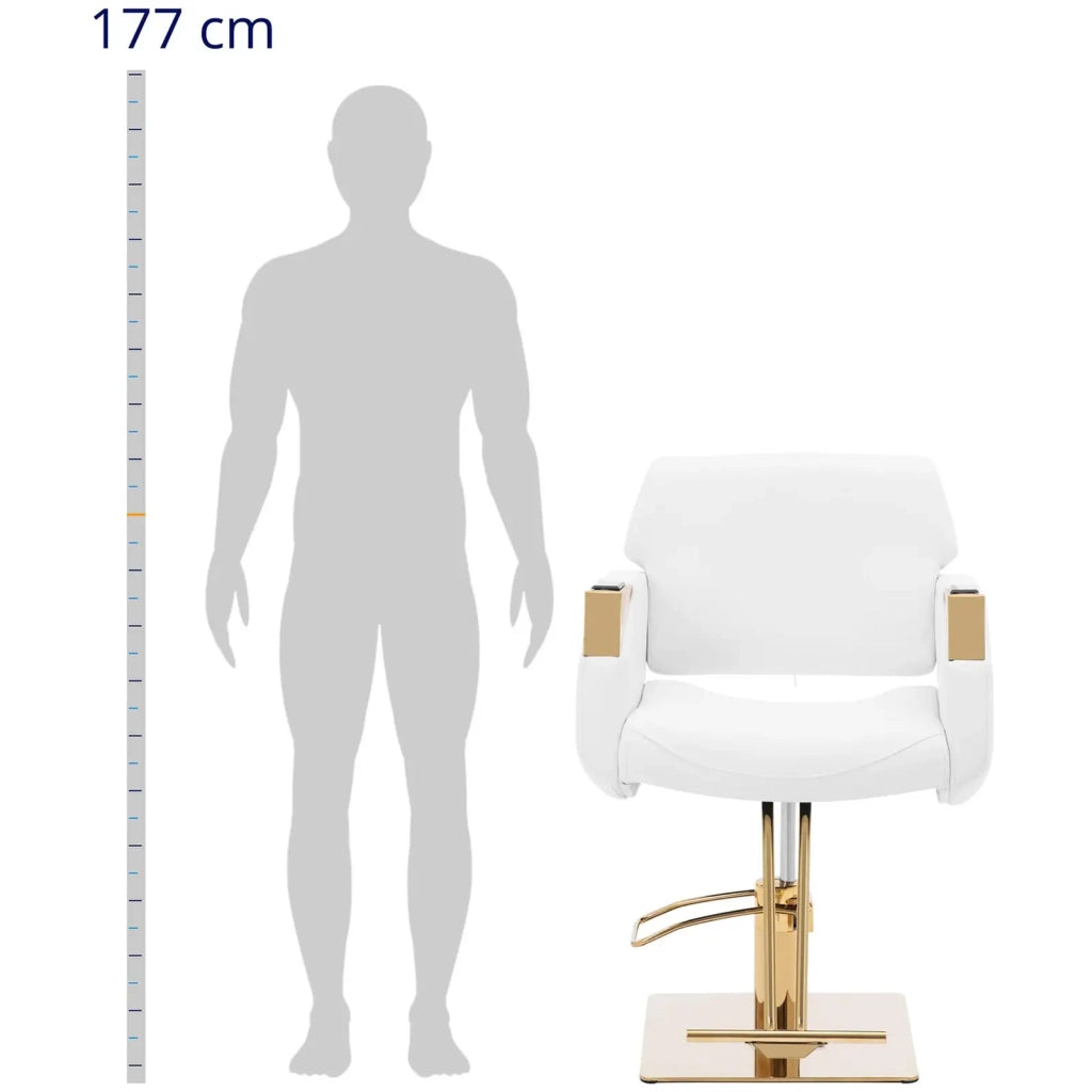 Poltrona professionale per parrucchiere con poggiapiedi portata 200 kg acciaio inox PVC oro e bianco 14_0008952