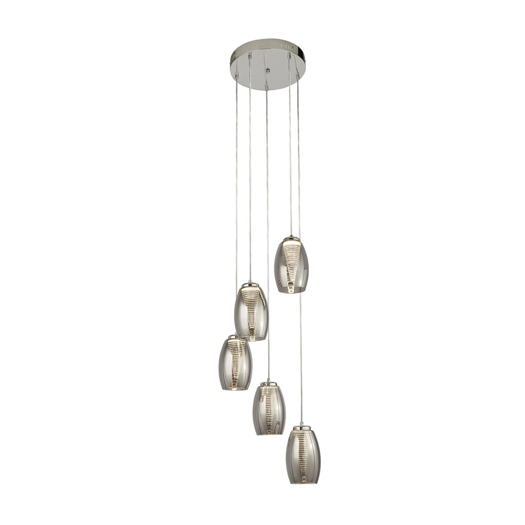 Lampadario Contemporaneo Ciclon Acciaio Cromo Vetro Fumè Led 27W 3000K
