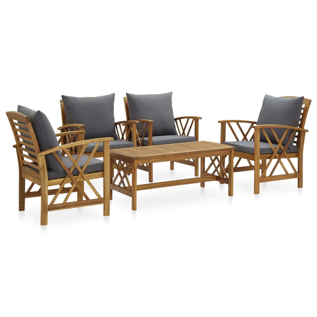 Set Divani da Giardino 5 pz con Cuscini in Massello di Acacia cod mxl 44084
