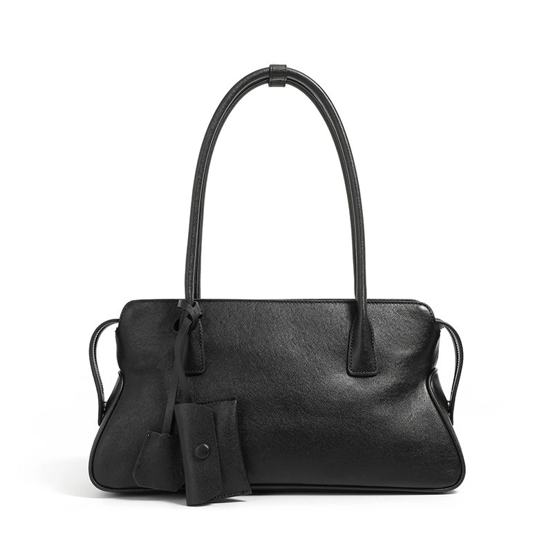 Borsa a tracolla da donna in vera pelle, modello tote o hobo, nera.