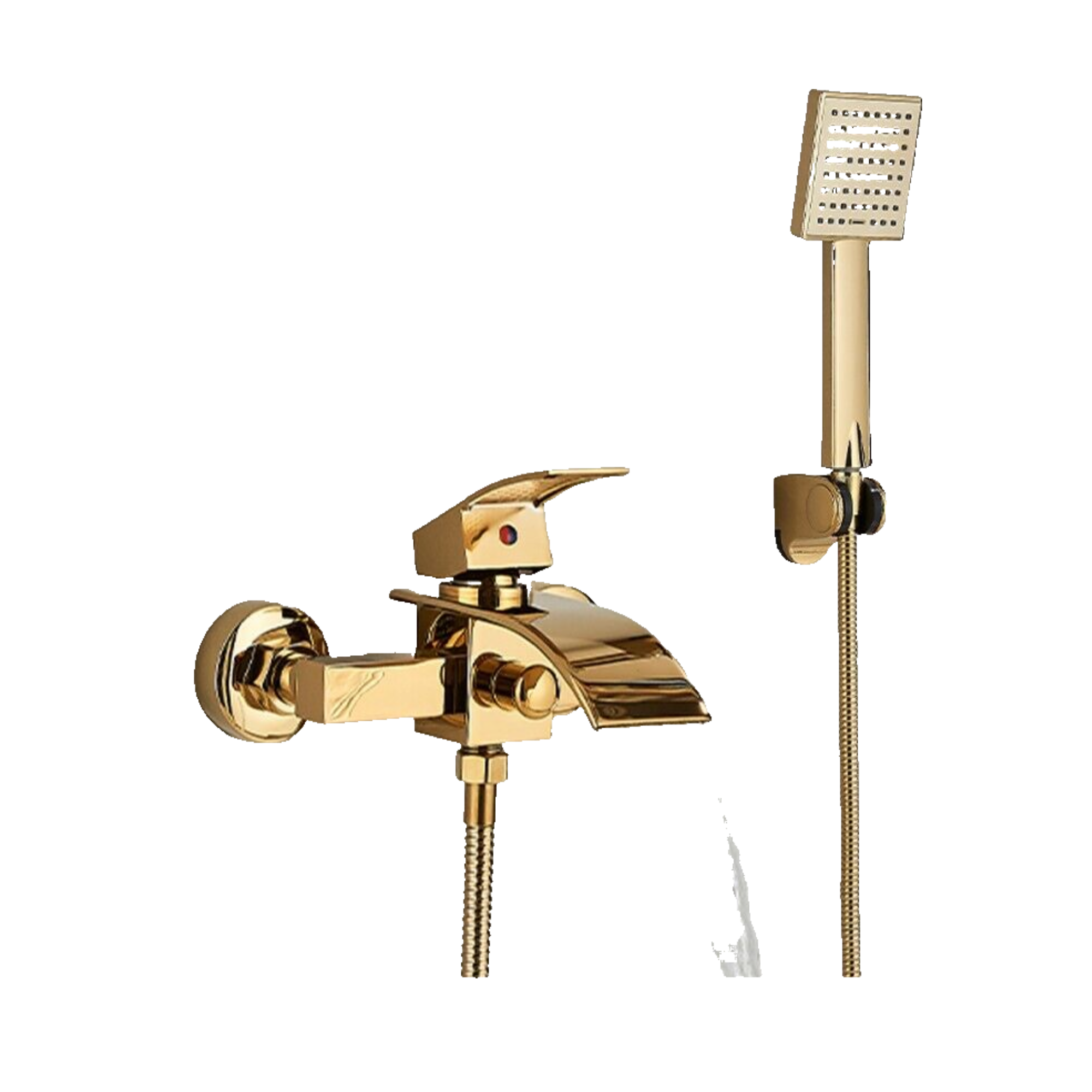 "ROSA" | Miscelatore vasca a cascata doccia oro | in acciaio inox comprensivo di doccetta e supporto | Set completo termostato vasca con rubinetto