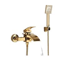 "ROSA" | Miscelatore vasca a cascata doccia oro | in acciaio inox comprensivo di doccetta e supporto | Set completo termostato vasca con rubinetto
