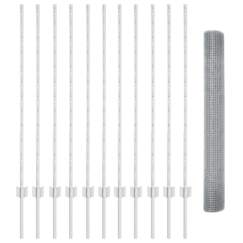 Recinzione in Filo Saldato con 22 Post U Argento 1.2x25 m Acciaio