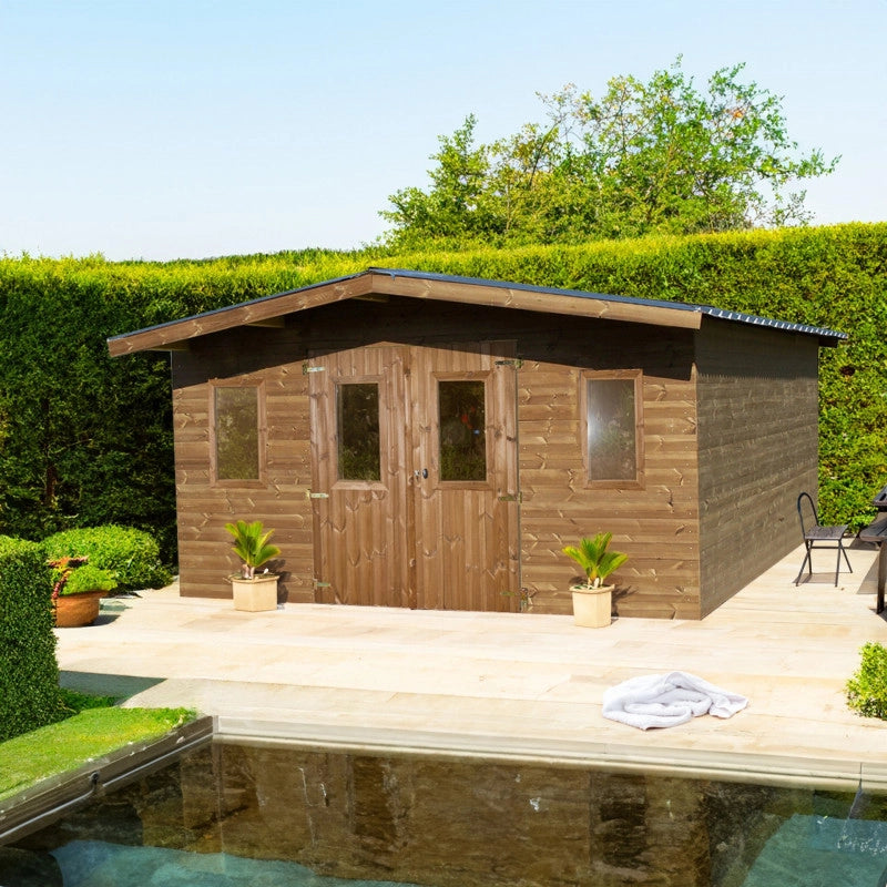 Casetta da giardino in legno 400x400 cm – Legno termotrattato 28 mm – Tetto zincato – THA4040.02T Foresta