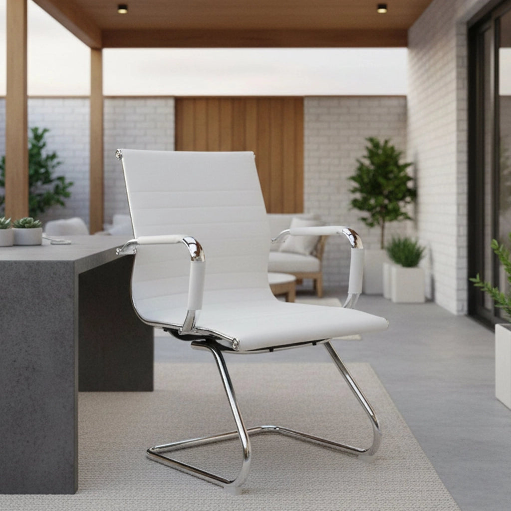 Sedia da ufficio Dfusett, Sedute sala da attesa con braccioli per ufficio, Seduta ergonomica da attesa, 62x54h89 cm, Bianco