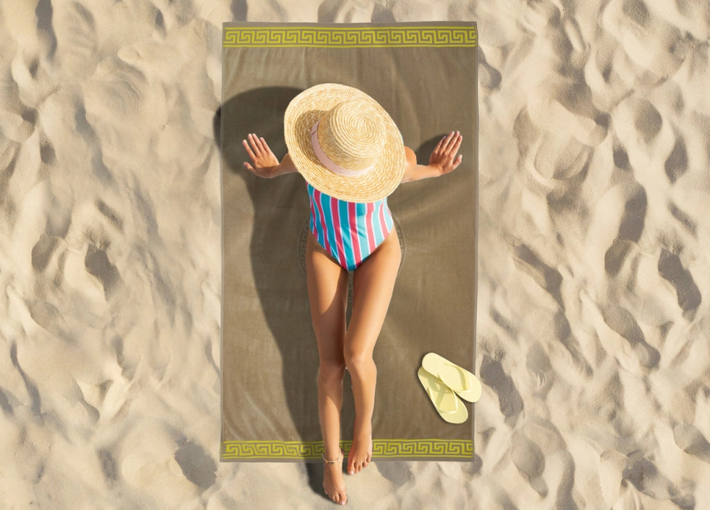 Telo Mare Jacquard Spugna Asciugamano Spiaggia Disegno New Cameo - Telo Mare - Beige