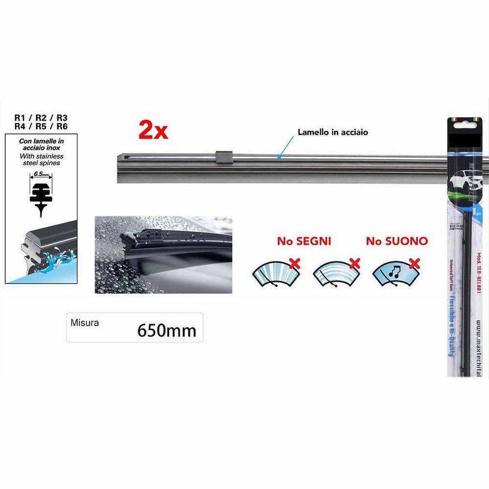 Trade Shop - Ricambio Gomma Per Spazzola Tergicristallo Nero 65 Cm Lamello Acciaio Ter-rel004 -
