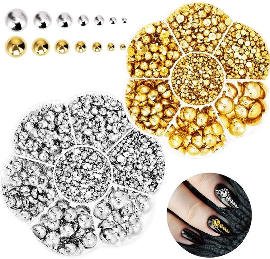 Set di Perle 2300 pezzi - Perle a forma semicircolare - Perle piane - Gioielleria - Ornamenti - Diverse misure 2-10 mm - Perle a punta di ago