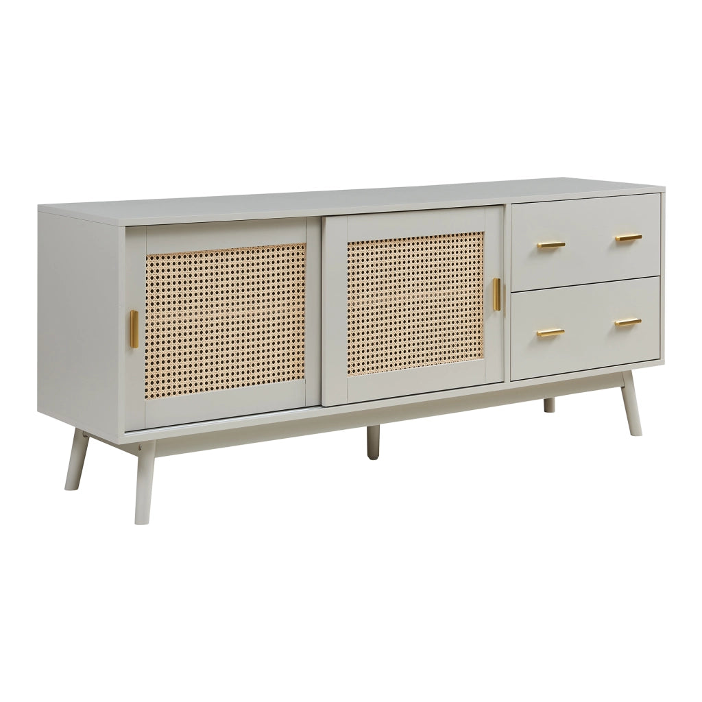Mobile Porta TV Susa con Cassetti e Ante Scorrevoli in Polyrattan 160x40x65 cm Beige [en.casa]