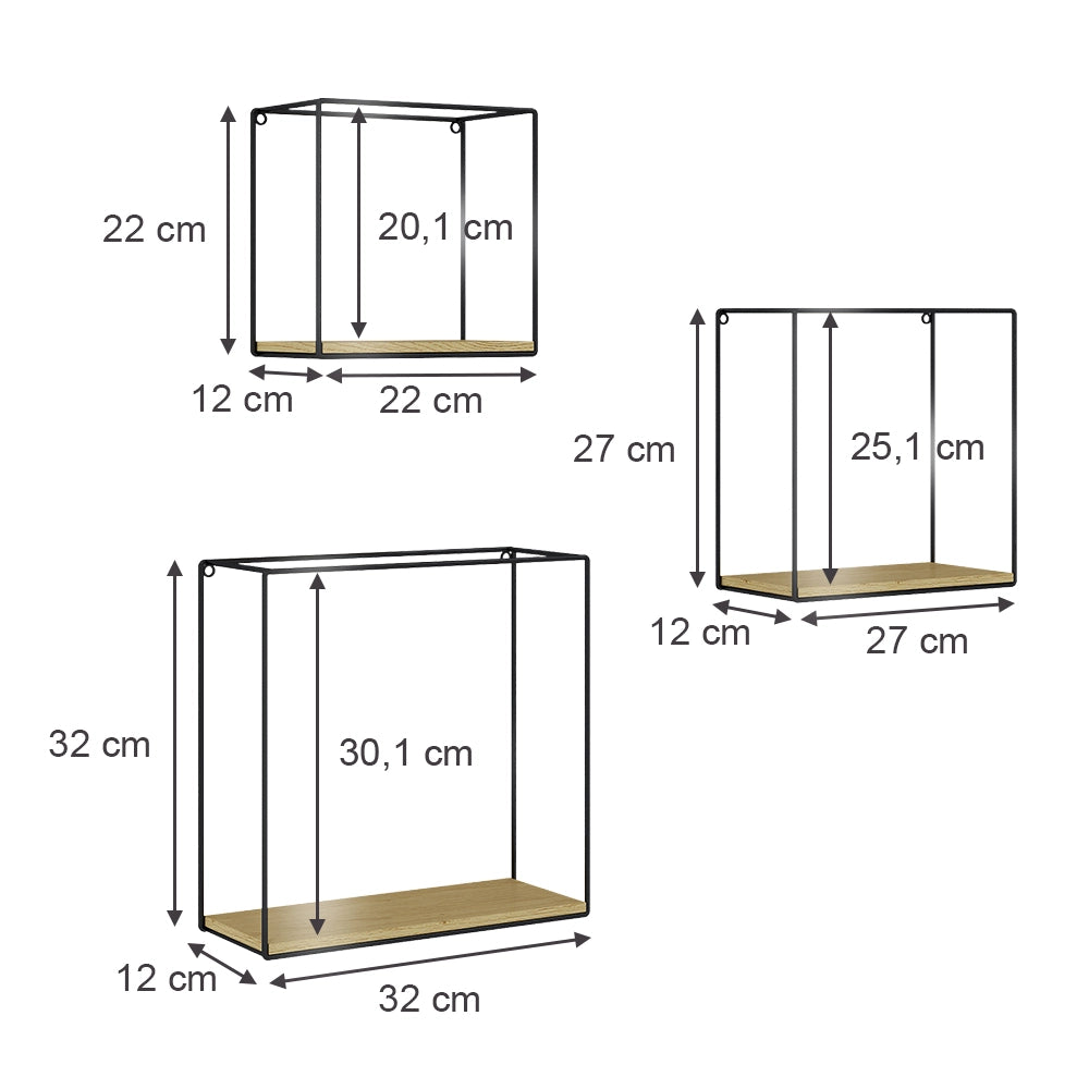 Vicco Libreria da parete Quercia dorata Set di 3
