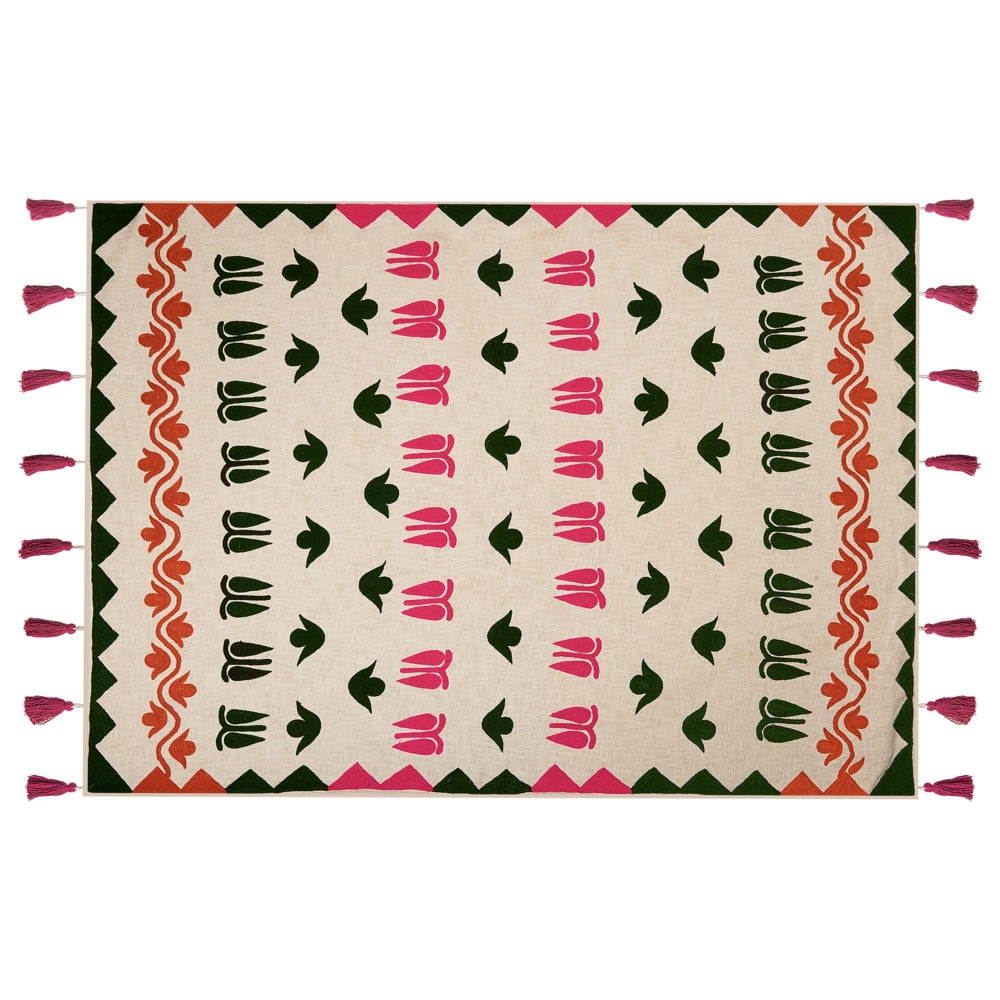 Coperta in cotone multicolore 130 x 180 cm copriletto in ricamo fatto a mano accogliente motivo floreale con nappe