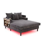 Chaise longue in velluto a coste con vano portaoggetti; porta USB; LED; portabicchieri; 3 cuscini; grigio scuro