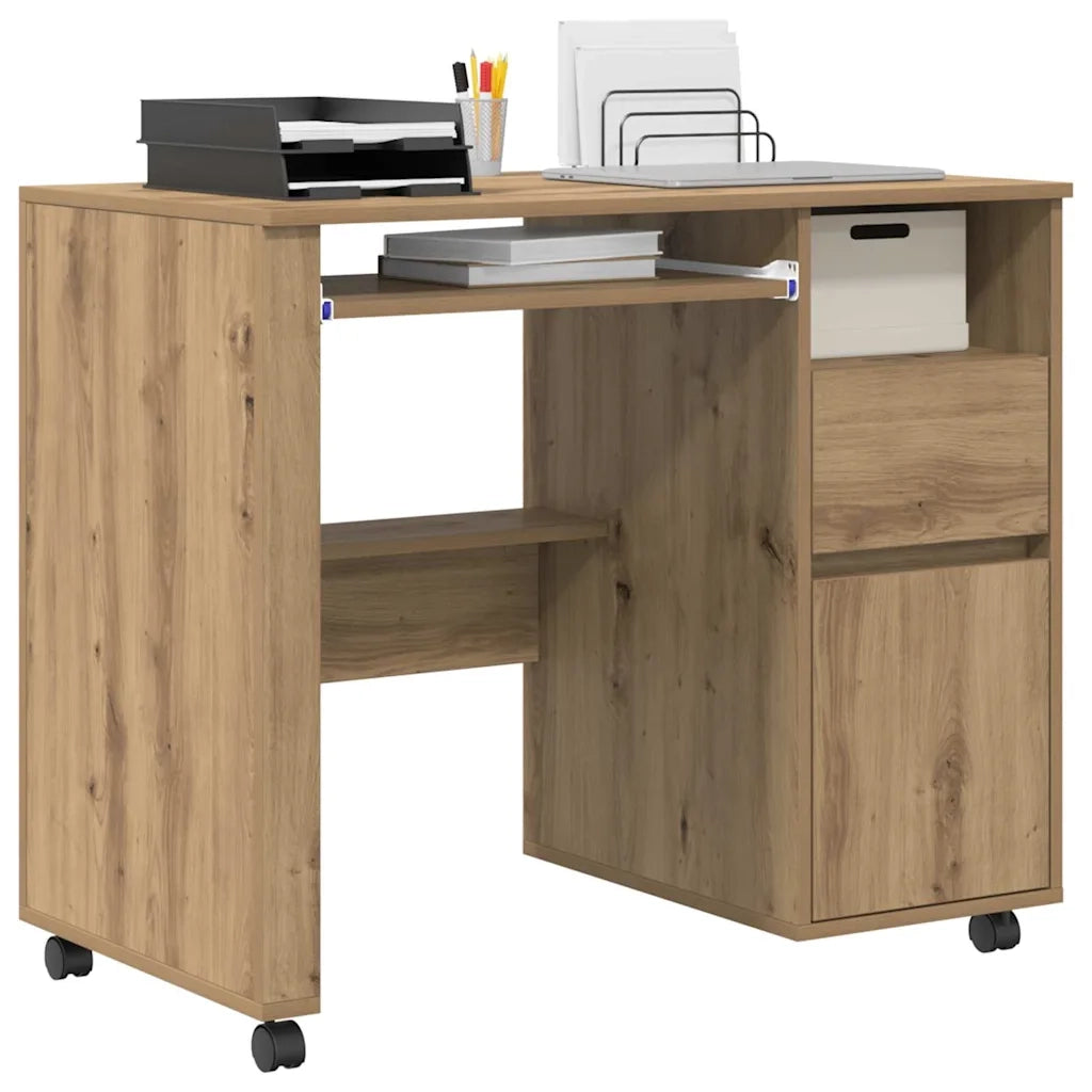 Scrivania con Ruote Rovere artigianale 91 x 50 x 77 cm 869537