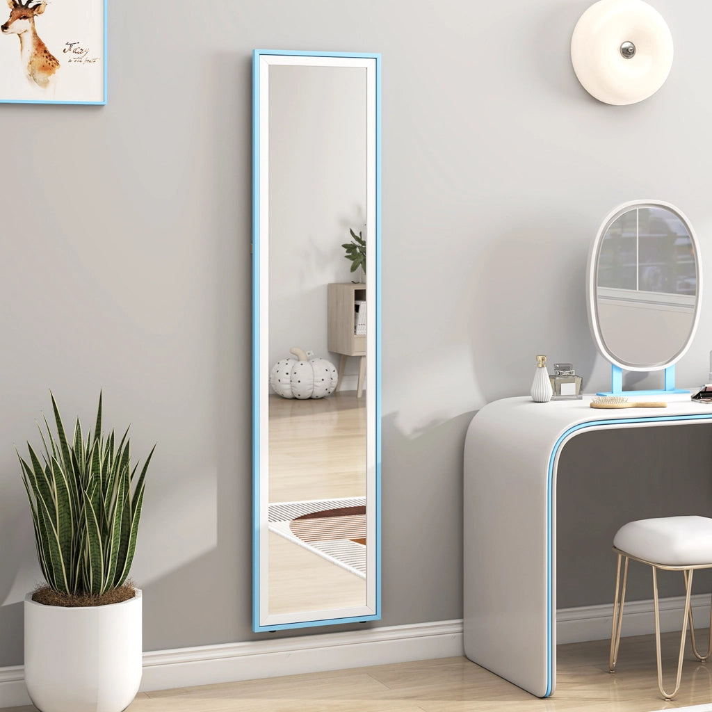 Specchio a Pieno Corpo con Cornice ¨C zephmum ¨C Bianco e Azzurro 37x4x157 cm