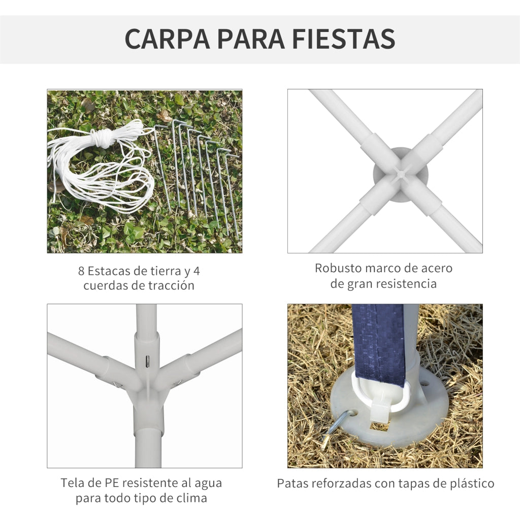 Gazebo da Giardino 3x3 m ¨C Zephmum ¨C Blu con 4 Fori di Drenaggio e Struttura in Metallo