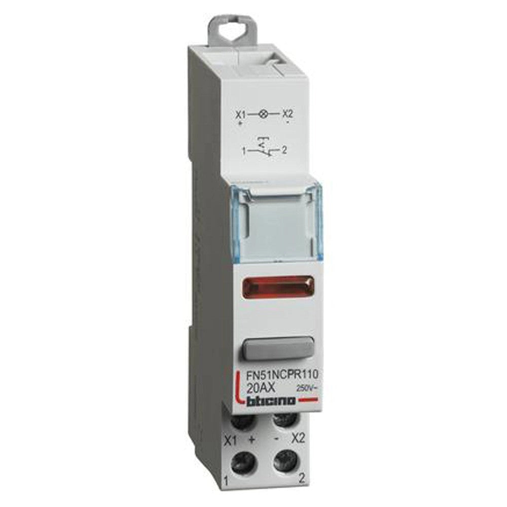Pulsante 1NO con led verde - 20A - 110/400V - 1 modulo DIN Bticino