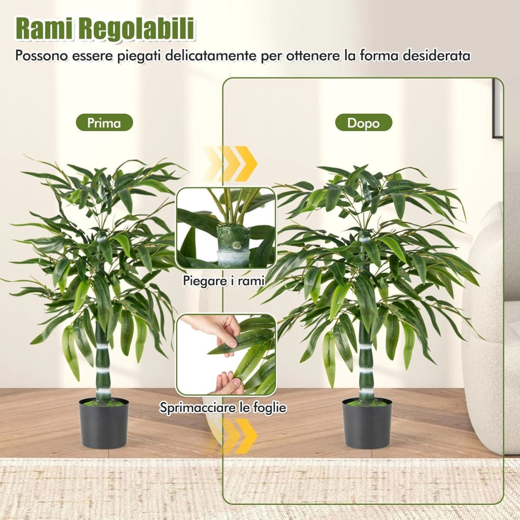 2 Pezzi Pianta Finta di Bambù 100 cm, Pianta Bamboo Artificiale in Vaso Decorazione in Casa e Ufficio, Pianta Finta in PE con 15 Rami da Interno ed Esterno