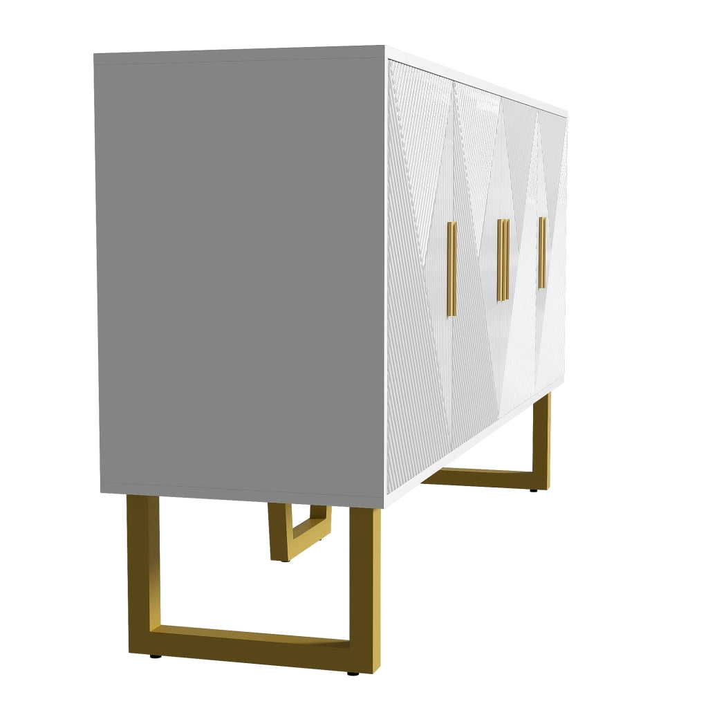 Credenza con 4 Ante e Ripiani Regolabili; Frontali Strutturati Lucidi; Stile Moderno; in MDF; Bianco; 150??40??82 cm