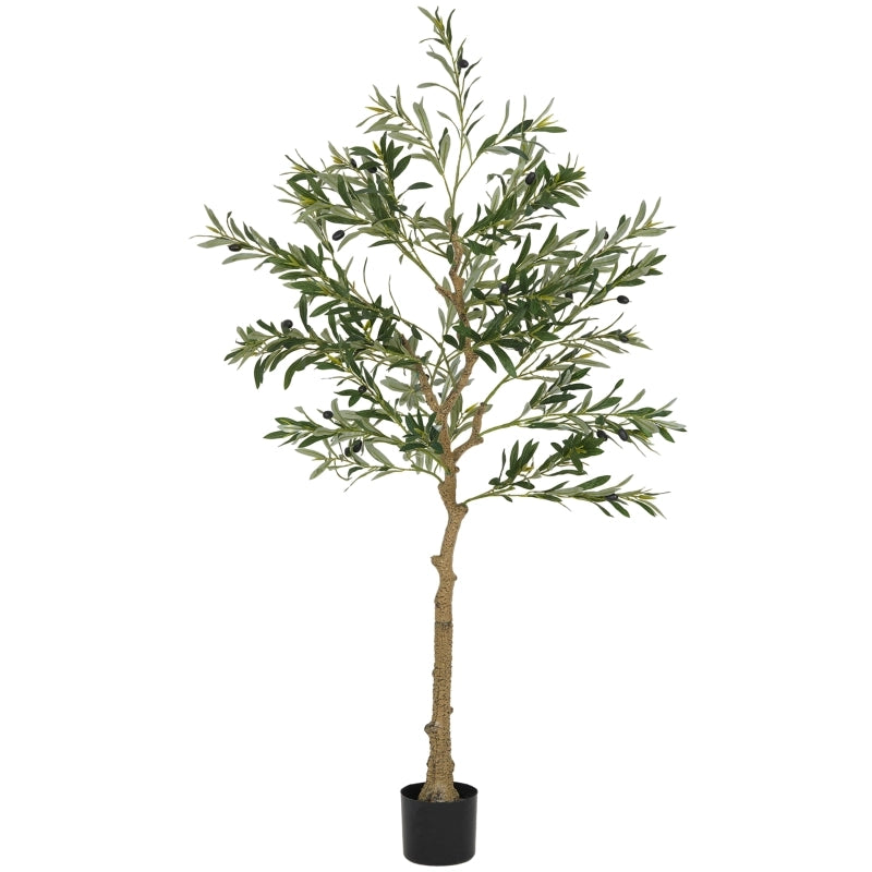 Pianta artificiale, ulivo artificiale, 150 cm, 720 foglie, 40 olive, vaso robusto, pianta decorativa, verde