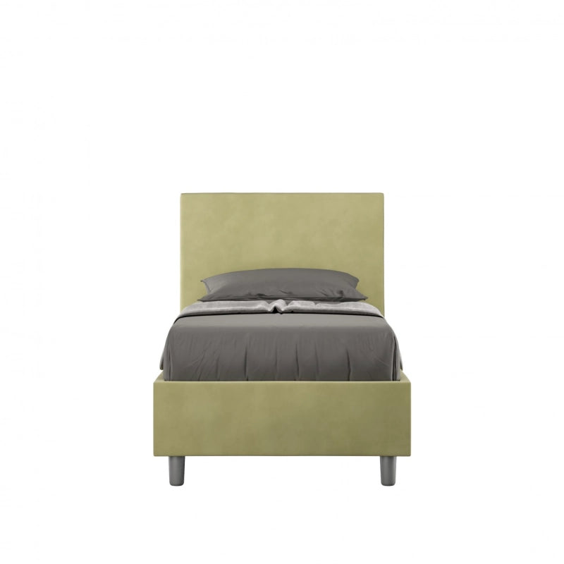 Letto imbottito Singolo 80x210 cm Adele - Contenitore,Microfibra,Tè verde