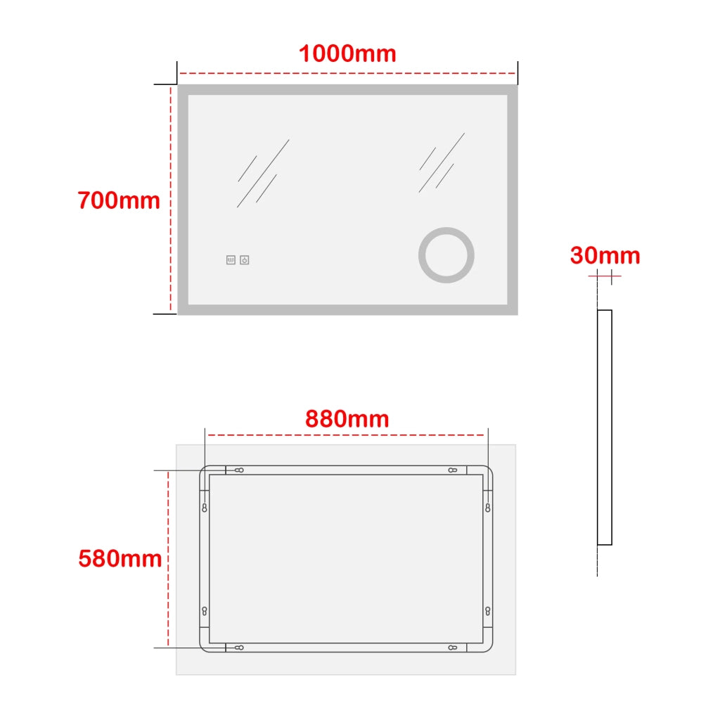 Specchio decorativo moderno a LED per il bagno design Scafa con lente d'ingrandimento 3x 70 x 100 cm bianco 03_0010171
