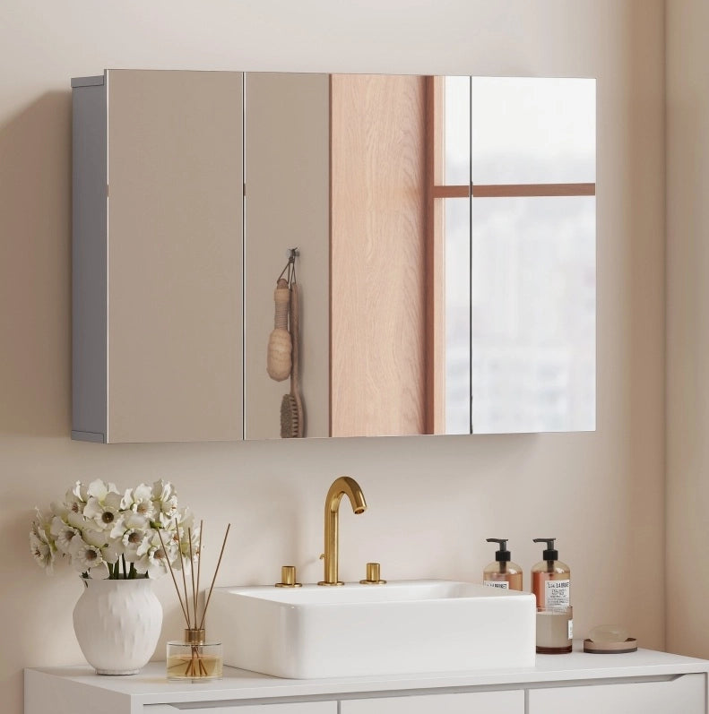 Armadietto a specchio da parete in MDF grigio, 90 cm