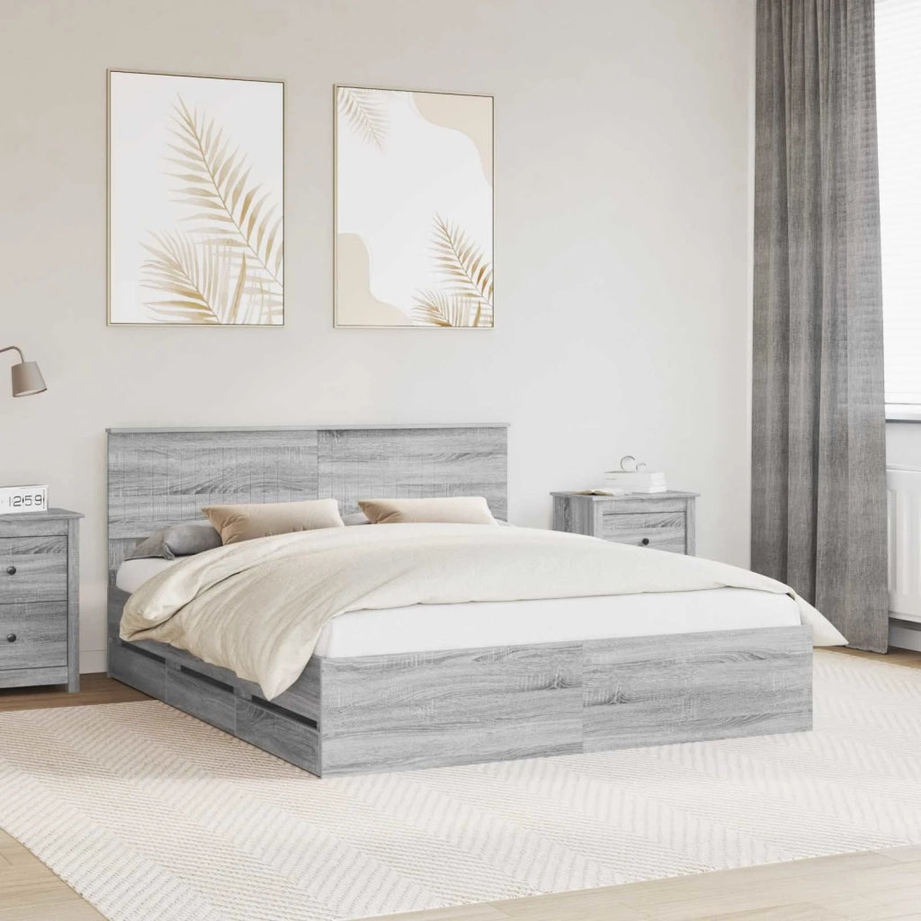 Letto matrimoniale | Letto per adulti | Struttura del letto con cassetto Grigio Sonoma 160 x 200 cm
