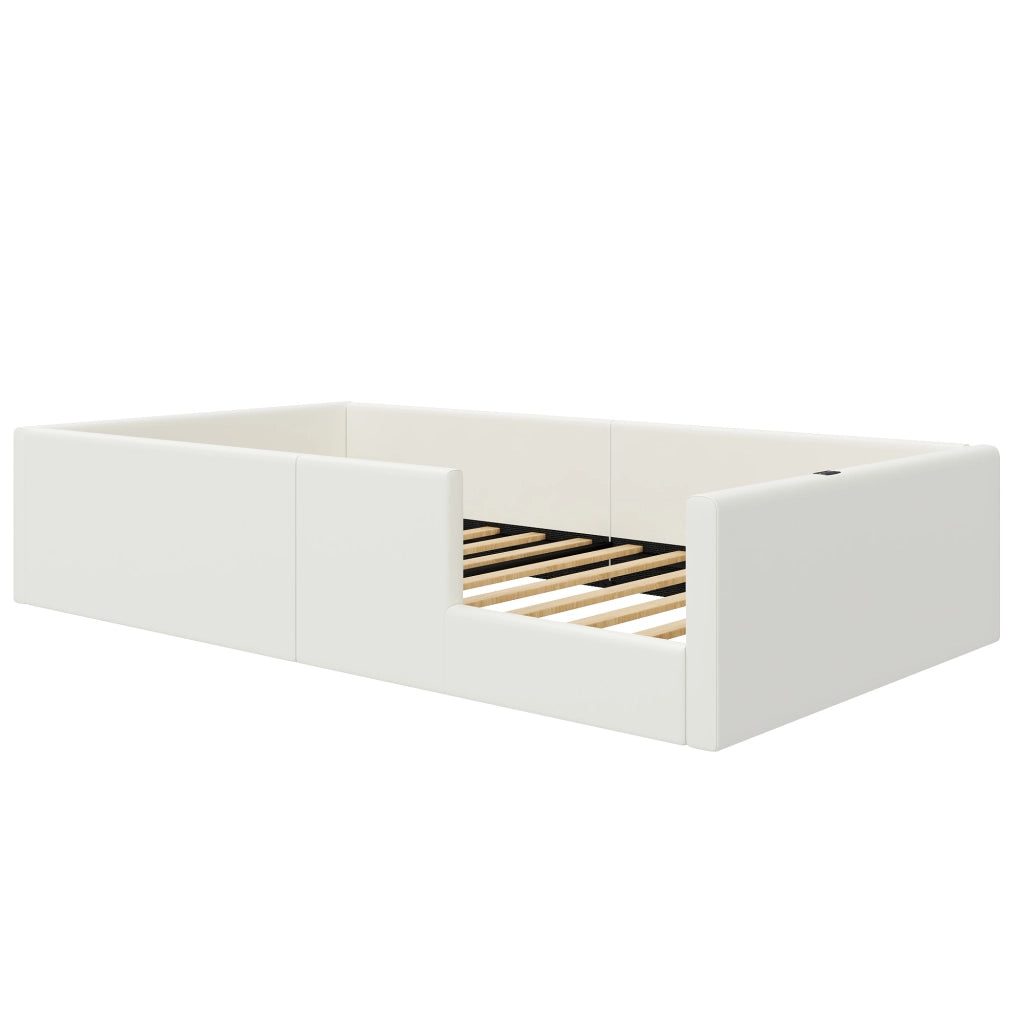 Letto Imbottito con Sponda e Stazione di Ricarica ¨C MINIMAL ¨C Bianco 90x200