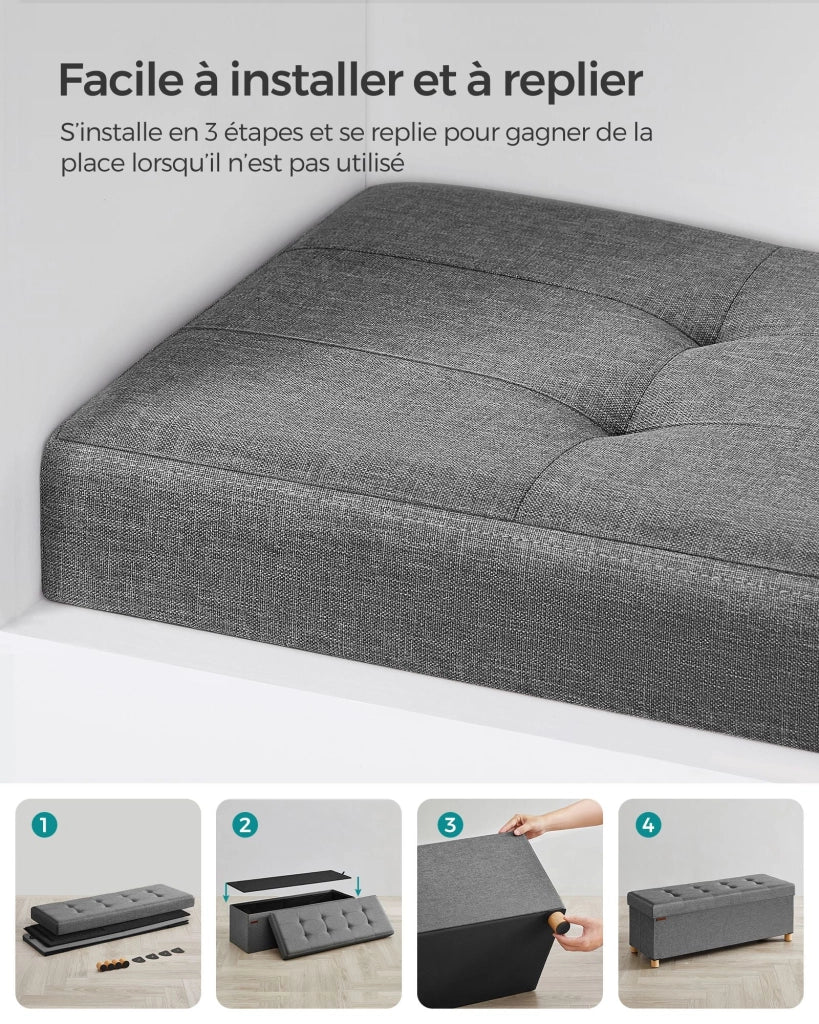 Pouf/sgabello contenitore con poggiapiedi panca pieghevole con contenitore 38 x 38 x 40 cm per soggiorno/camera da letto grigio 12_0007287