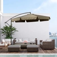 Ombrellone da Giardino a Braccio con Apertura a Manovella in Metallo e Poliestere, Ø2.7x2.7 m, Caffè