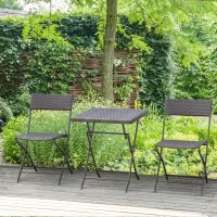 Set da Giardino Pieghevole da 3 Pezzi in Rattan PE e Metallo, Set 2 Sedie e Tavolino da Caffè, Protezione dai Raggi UV, Set di Mobili da Balcone, per Patio e Cortile, Nero