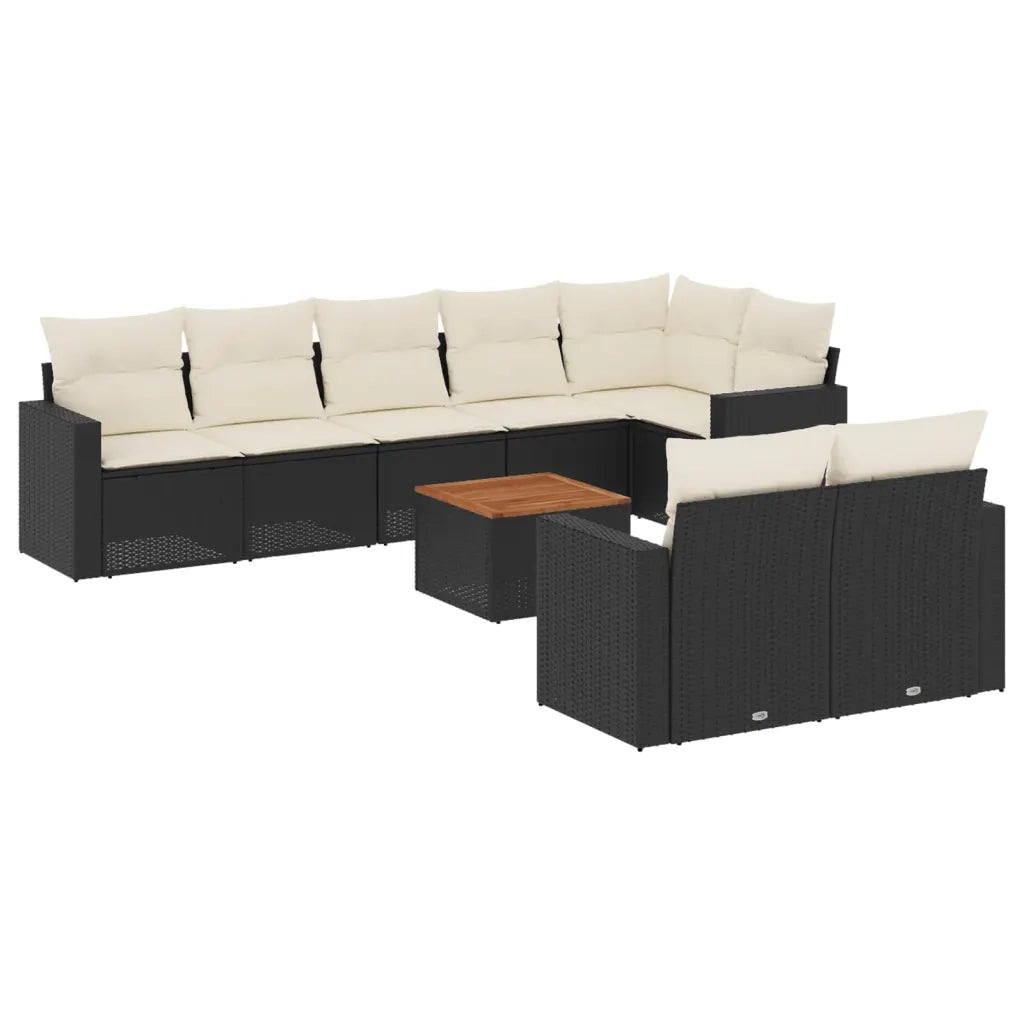 Set Divani da Giardino 9 pz con Cuscini Nero in Polyrattan 3224208